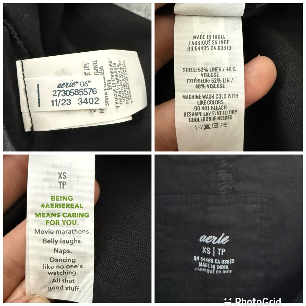 Aerie Black Linen Blend Button Up Minimalist Shirt Long Sleeve Womens XS - Picture 11 of 11